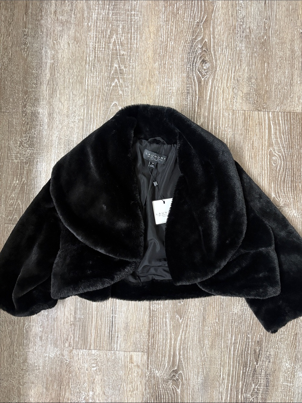 LAUNDRY by Shelli Segal Black Faux Fur Shrug Jacket